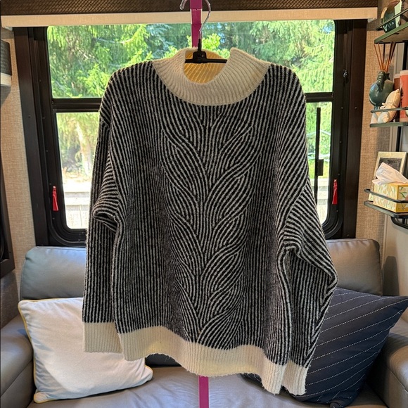 FRNCH Cream and Black Striped Sweater Small/Medium - Picture 1 of 7